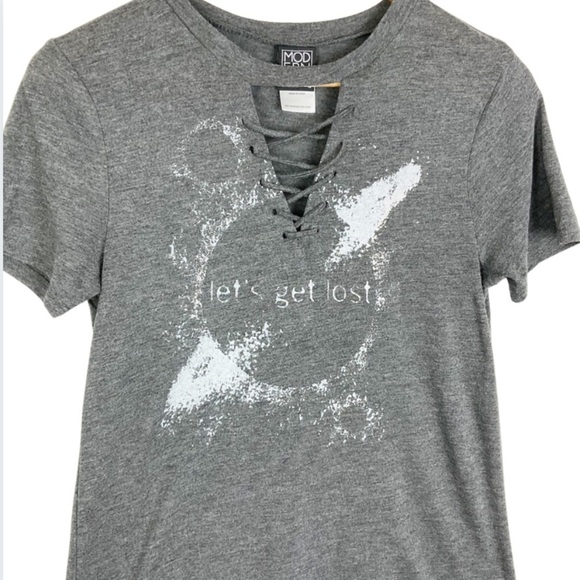 Modern Lux Women’s Let’s Get Lost Graphic Retro 90’s Lace Up Crewneck T-Shirt - Picture 7 of 16